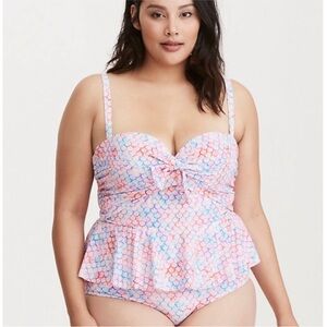 Torrid Mermaid Scallop Scale Print Tankini + Briefs Pastel Boho Swim Sz 3X/2X